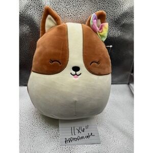 Squishmallows Corgi Dog Plush Toy Rainbow Bow Kellytoy 11 Inch